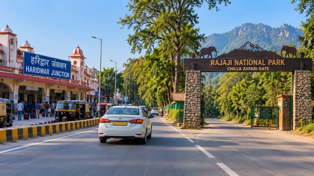 Route to Chilla Safari Gate from Haridwar Railway Station